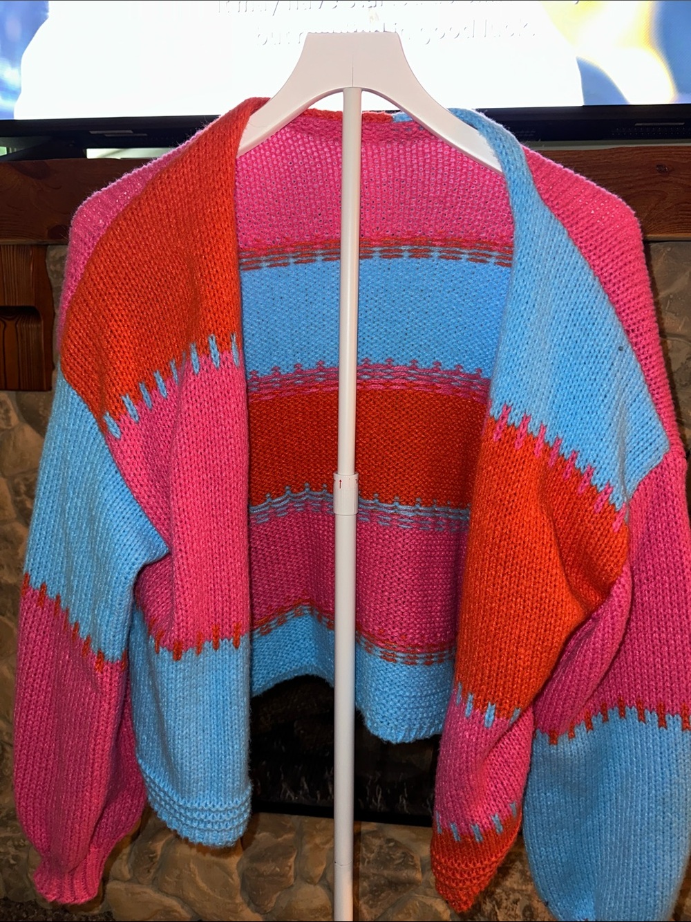 Colorblock Open-Front Women's Cardigan Sweater - Pink/Blue/Red